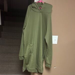 Olive Green Hooded Sweatshirt Dress with Pockets